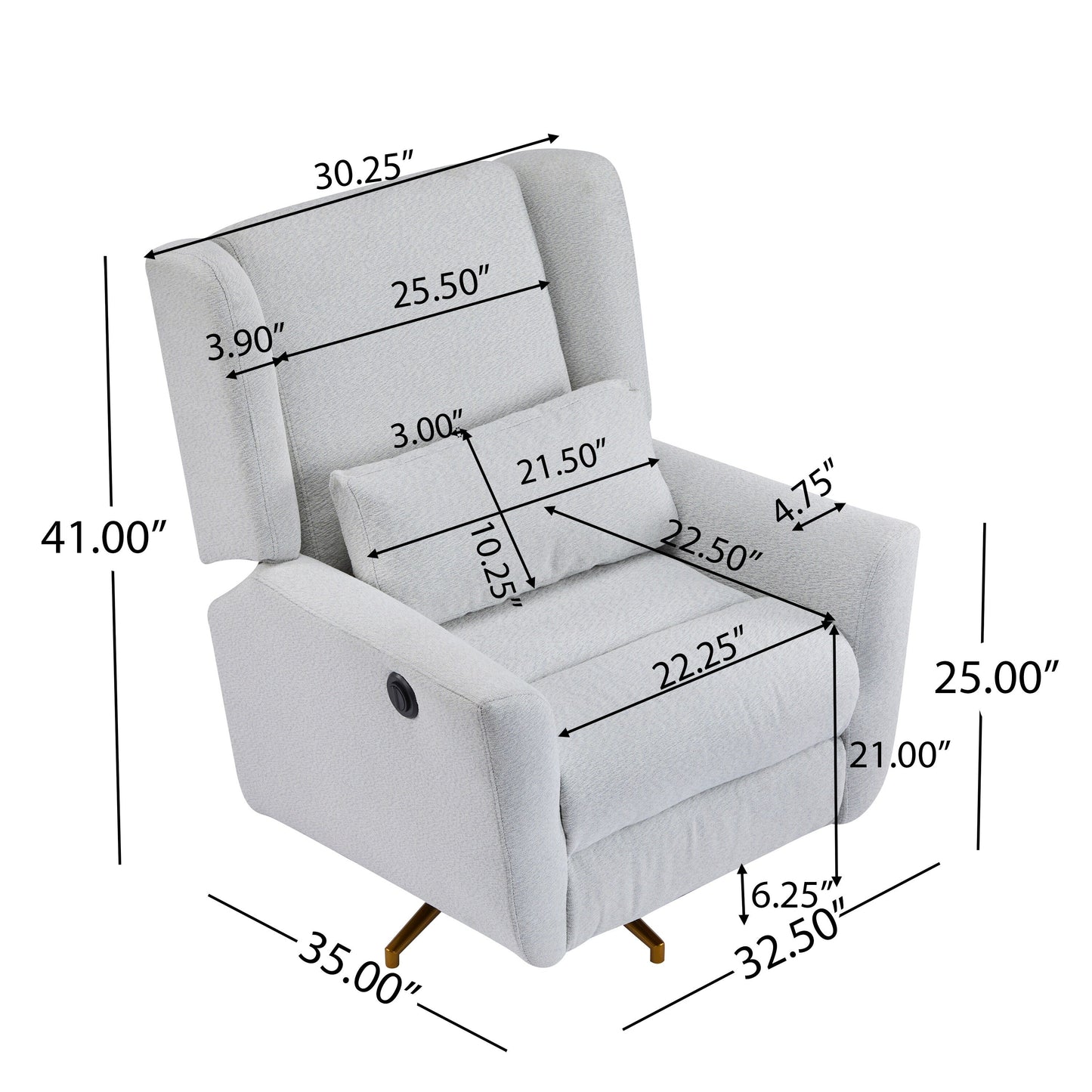 Christopher Knight Home - Fauteuil inclinable pivotant électrique Starling avec base en métal doré