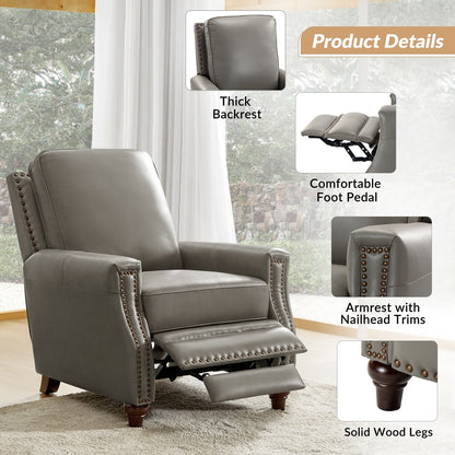 Fauteuil inclinable moderne en cuir véritable de style cigare avec garniture cloutée par HULALA HOME