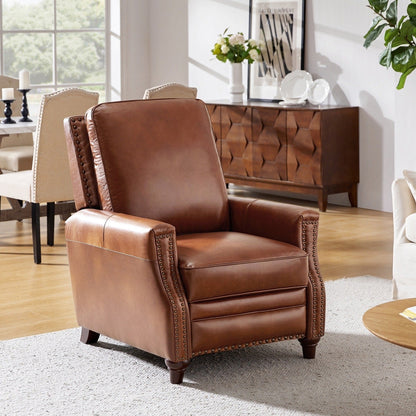 Fauteuil inclinable moderne en cuir véritable de style cigare avec garniture cloutée par HULALA HOME