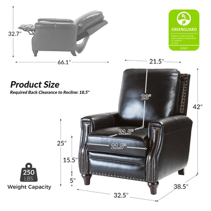 Fauteuil inclinable moderne en cuir véritable de style cigare avec garniture cloutée par HULALA HOME