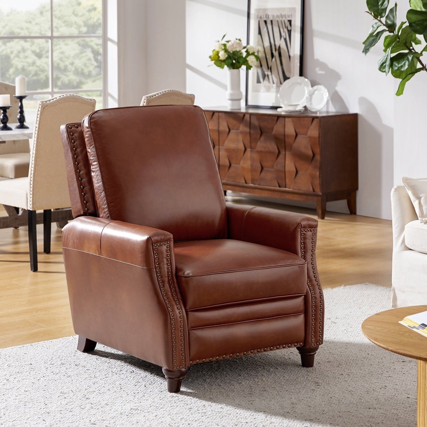 Fauteuil inclinable moderne en cuir véritable de style cigare avec garniture cloutée par HULALA HOME