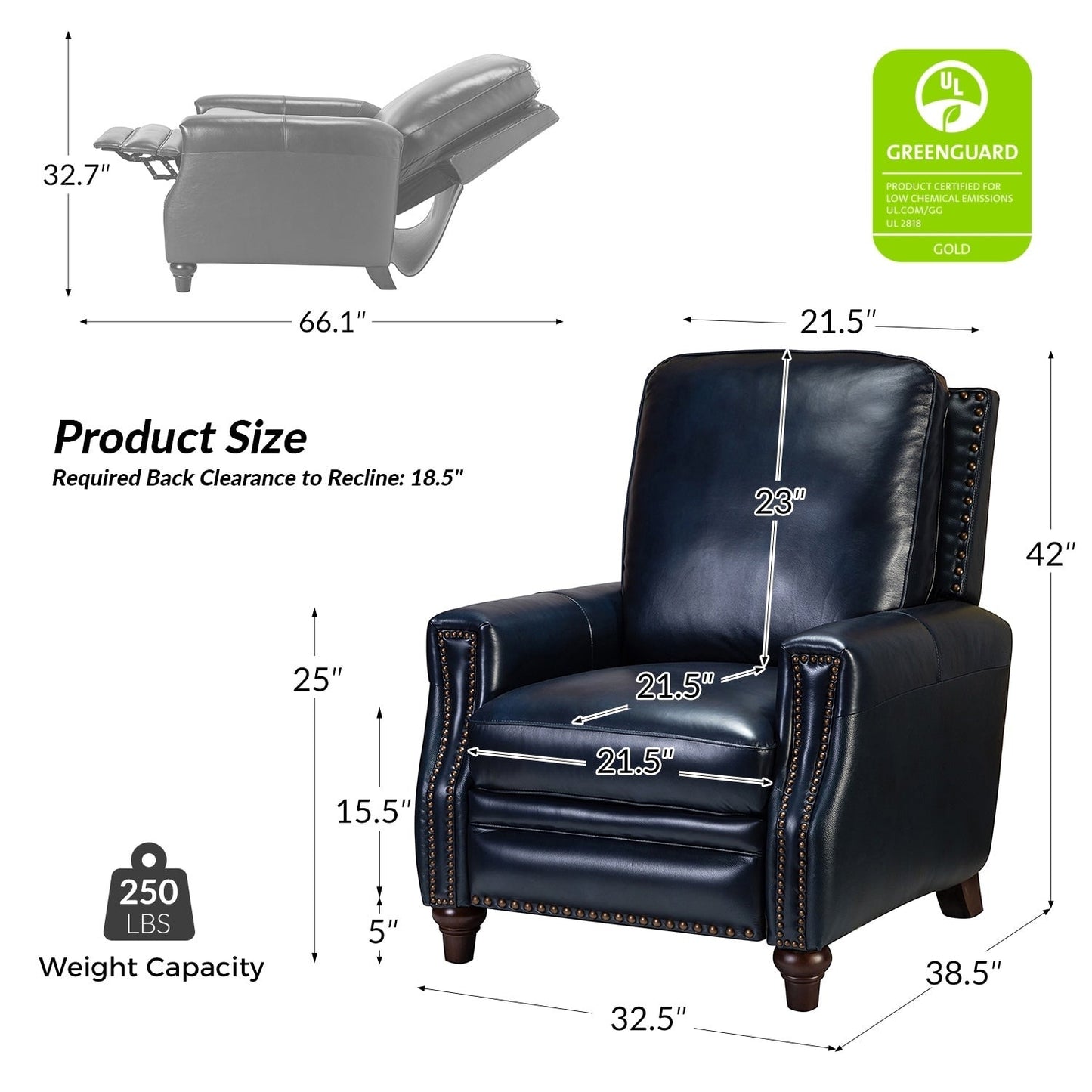 Fauteuil inclinable moderne en cuir véritable de style cigare avec garniture cloutée par HULALA HOME