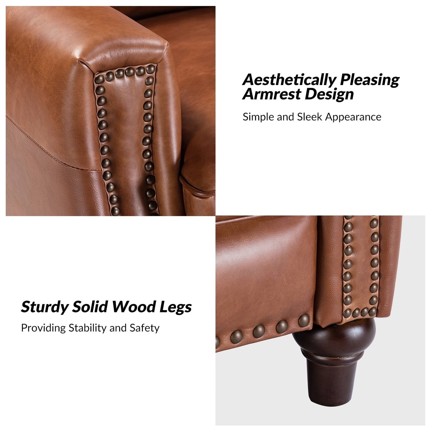 Fauteuil inclinable moderne en cuir véritable de style cigare avec garniture cloutée par HULALA HOME