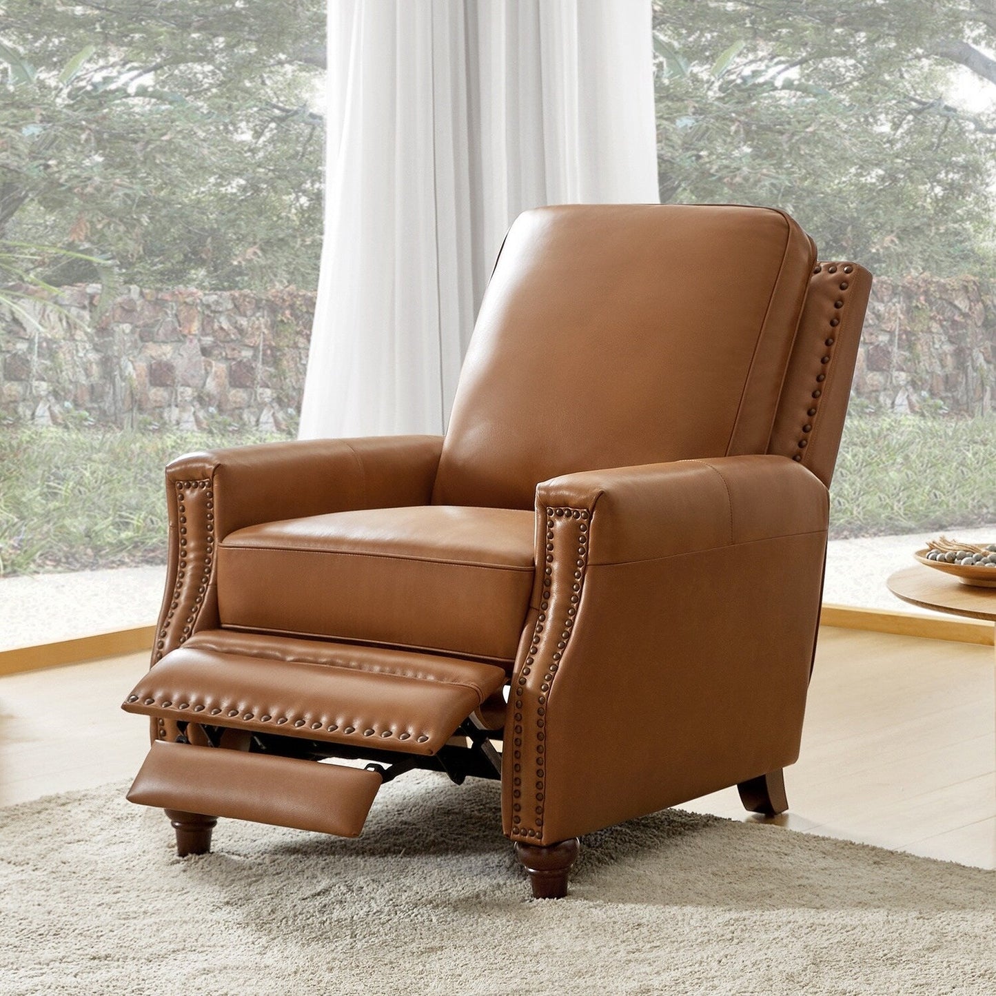 Fauteuil inclinable moderne en cuir véritable de style cigare avec garniture cloutée par HULALA HOME