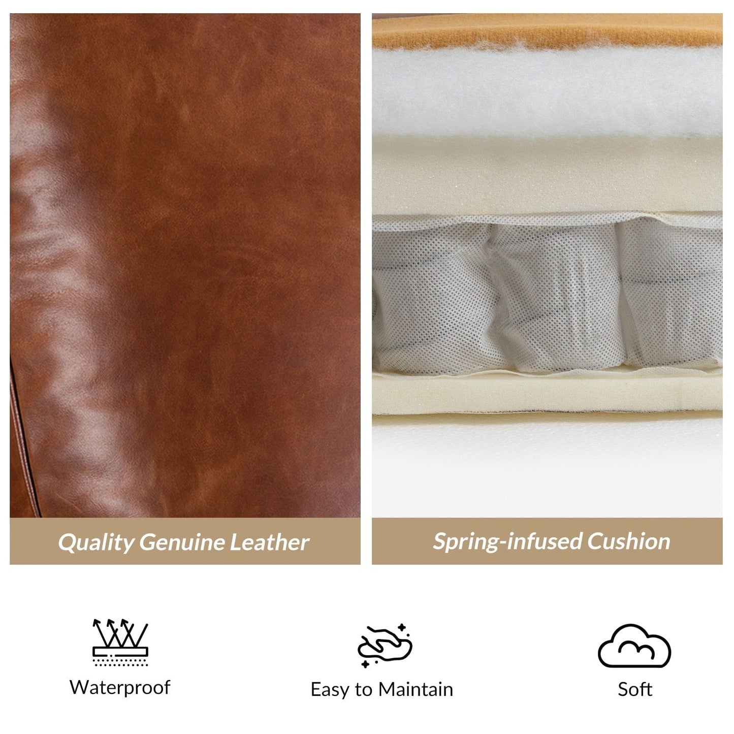 Fauteuil inclinable moderne en cuir véritable de style cigare avec garniture cloutée par HULALA HOME