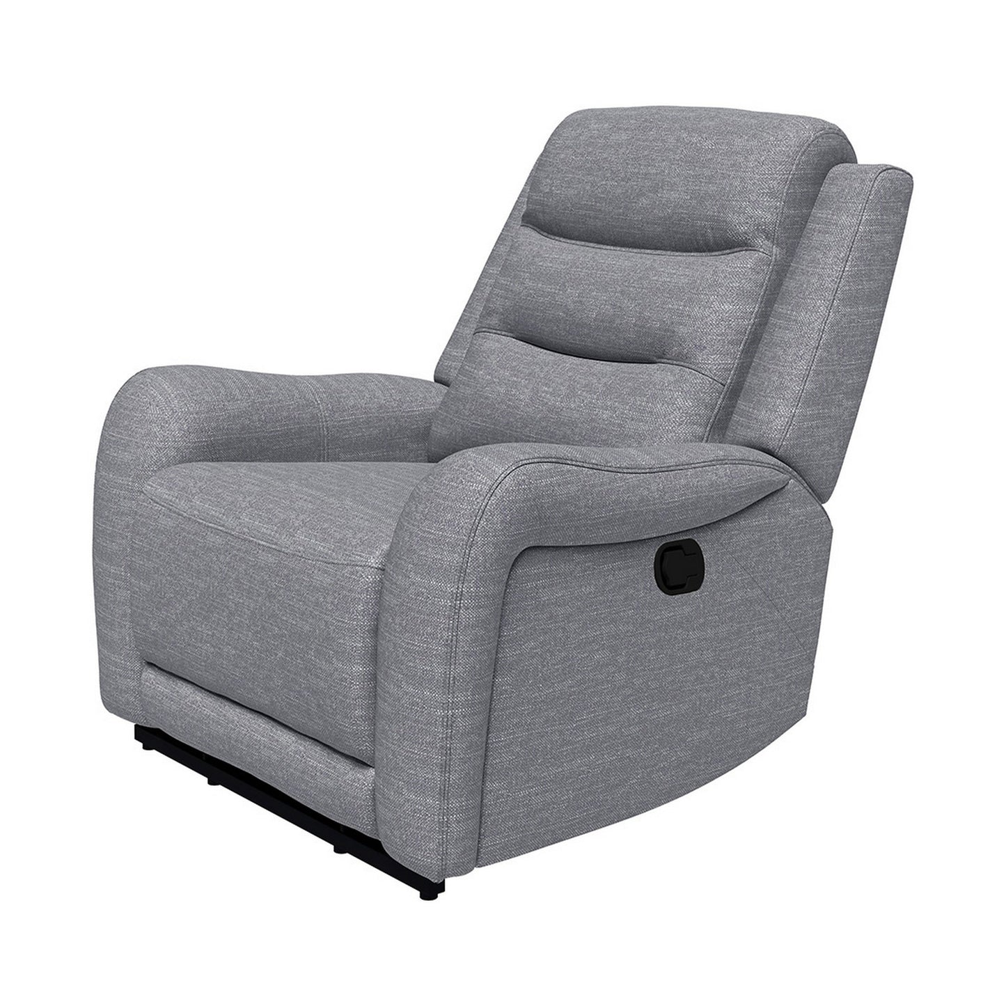 Fauteuil inclinable manuel Clair avec accoudoirs à volutes, structure en bois, tissu gris