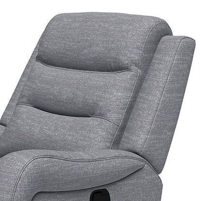 Fauteuil inclinable manuel Clair avec accoudoirs à volutes, structure en bois, tissu gris