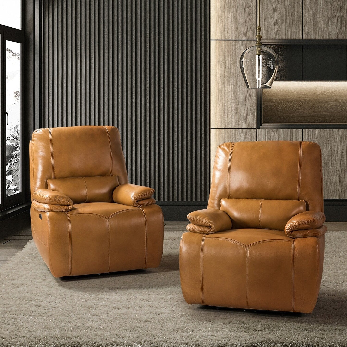 Fauteuil inclinable électrique Clara en cuir véritable avec coussin rembourré, lot de 2