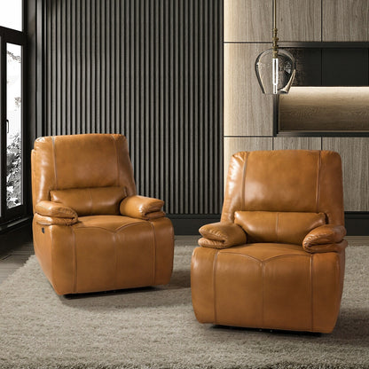 Fauteuil inclinable électrique Clara en cuir véritable avec coussin rembourré, lot de 2
