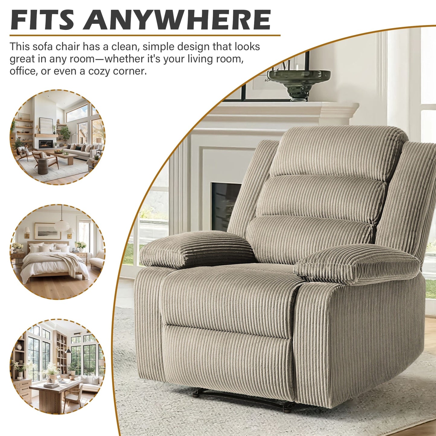 Fauteuil inclinable manuel classique rembourré en velours côtelé