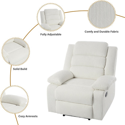 Fauteuil inclinable manuel classique rembourré en velours côtelé