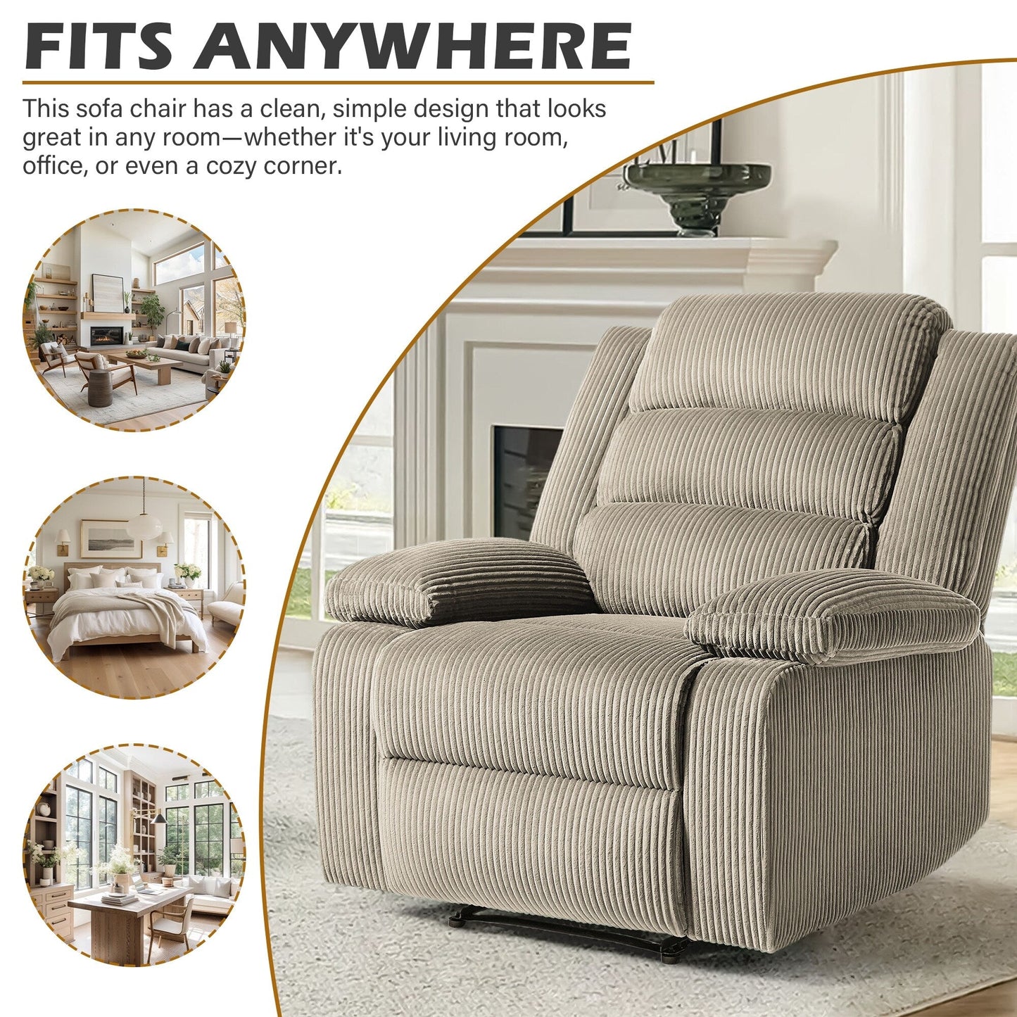 Fauteuil inclinable manuel classique rembourré en velours côtelé (lot de 2)