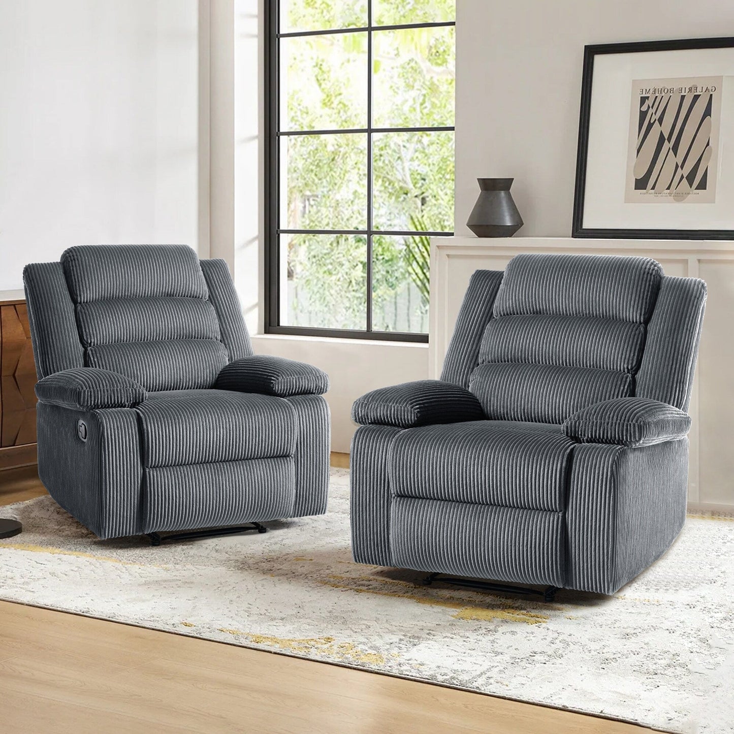 Fauteuil inclinable manuel classique rembourré en velours côtelé (lot de 2)