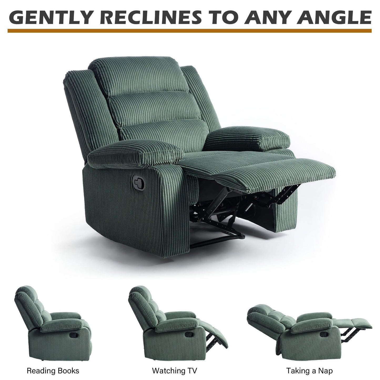 Fauteuil inclinable manuel classique rembourré en velours côtelé (lot de 2)