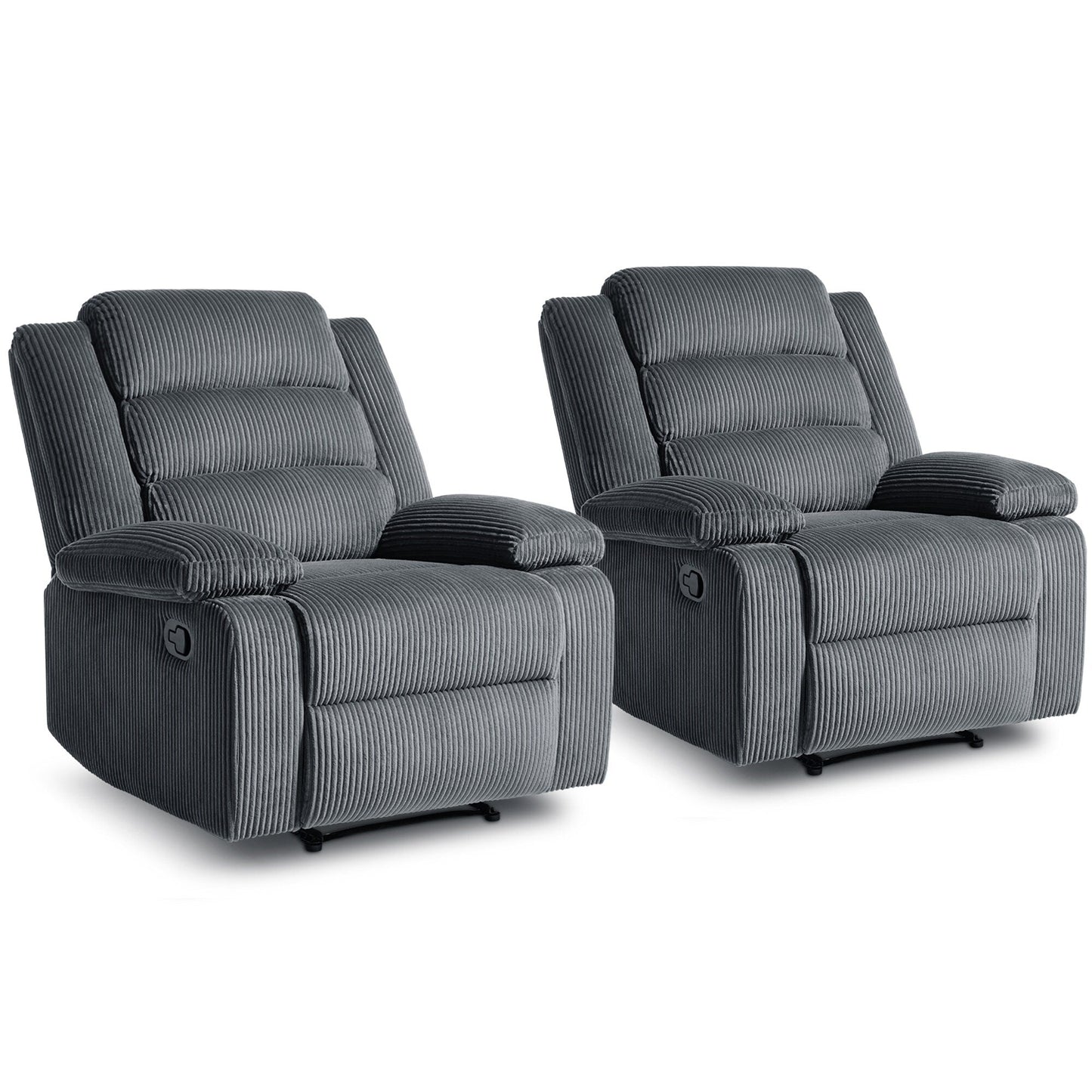 Fauteuil inclinable manuel classique rembourré en velours côtelé (lot de 2)