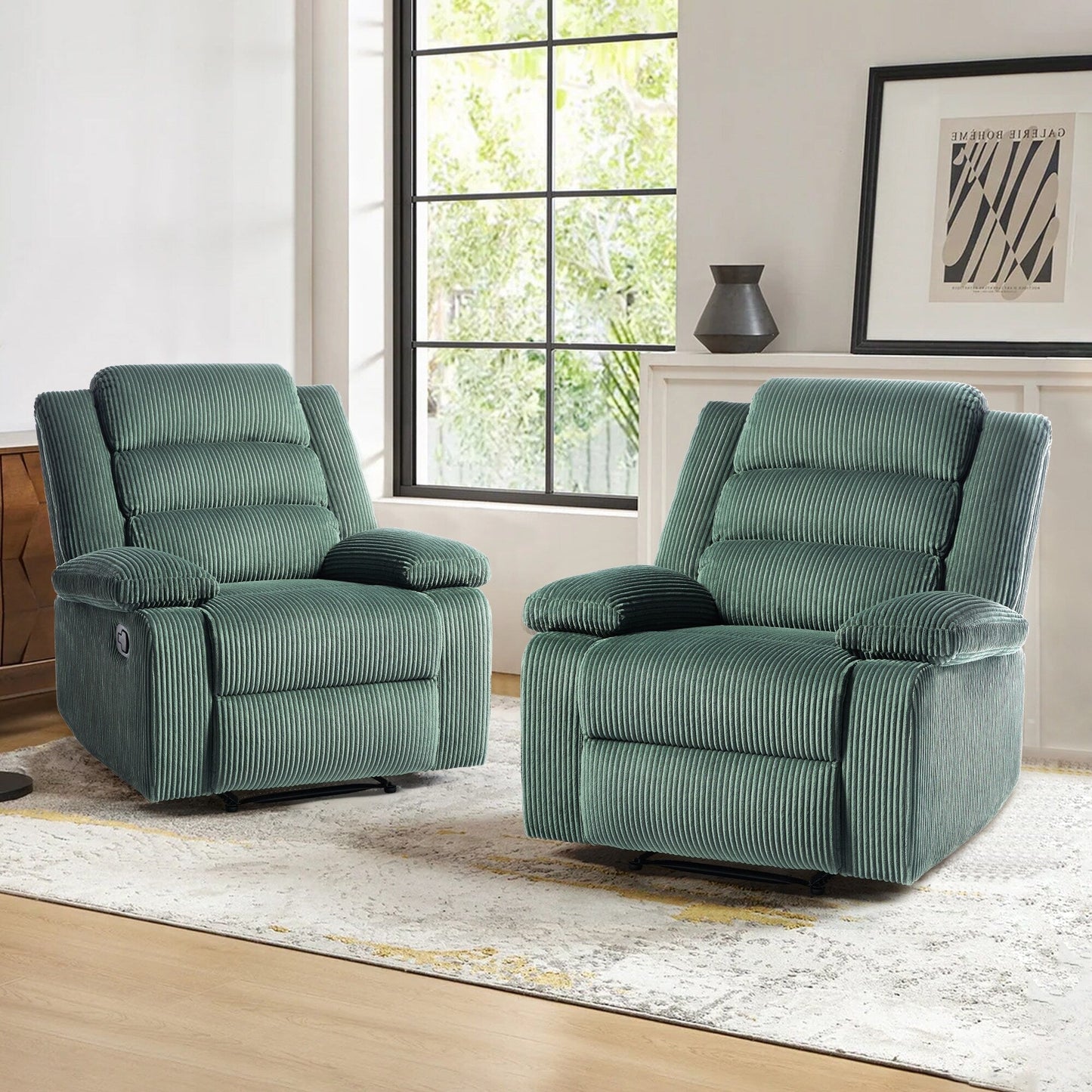 Fauteuil inclinable manuel classique rembourré en velours côtelé (lot de 2)