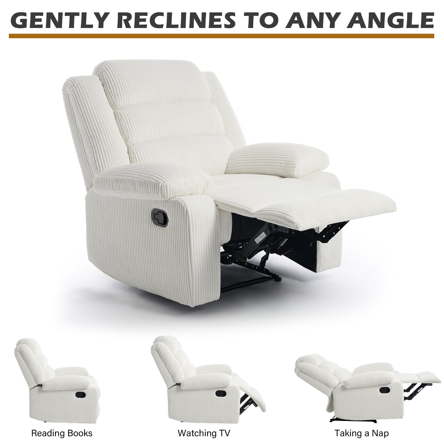 Fauteuil inclinable manuel classique rembourré en velours côtelé (lot de 2)