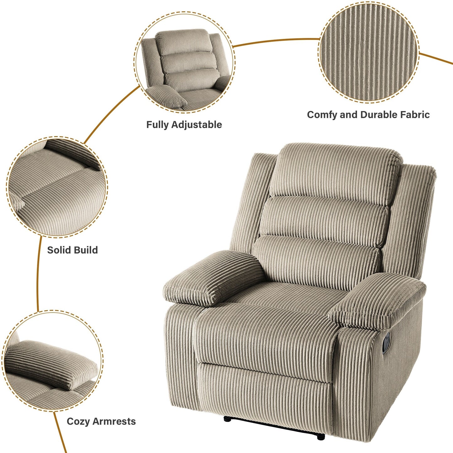 Fauteuil inclinable manuel classique rembourré en velours côtelé (lot de 2)