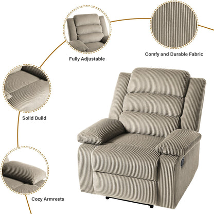 Fauteuil inclinable manuel classique rembourré en velours côtelé (lot de 2)