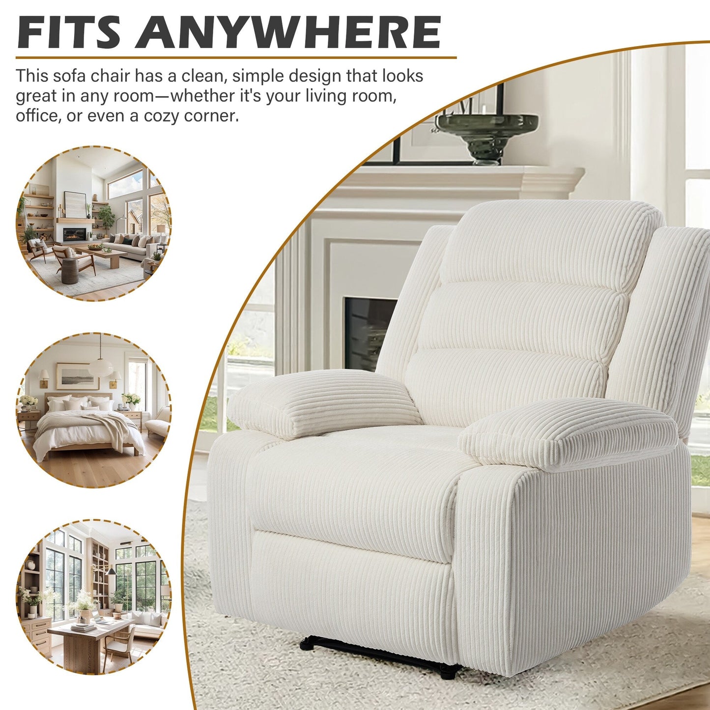 Fauteuil inclinable manuel classique rembourré en velours côtelé (lot de 2)