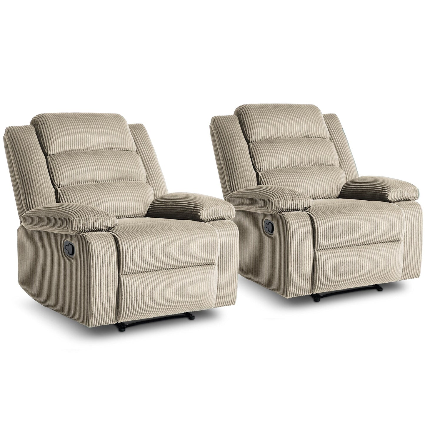 Fauteuil inclinable manuel classique rembourré en velours côtelé (lot de 2)
