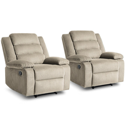Fauteuil inclinable manuel classique rembourré en velours côtelé (lot de 2)