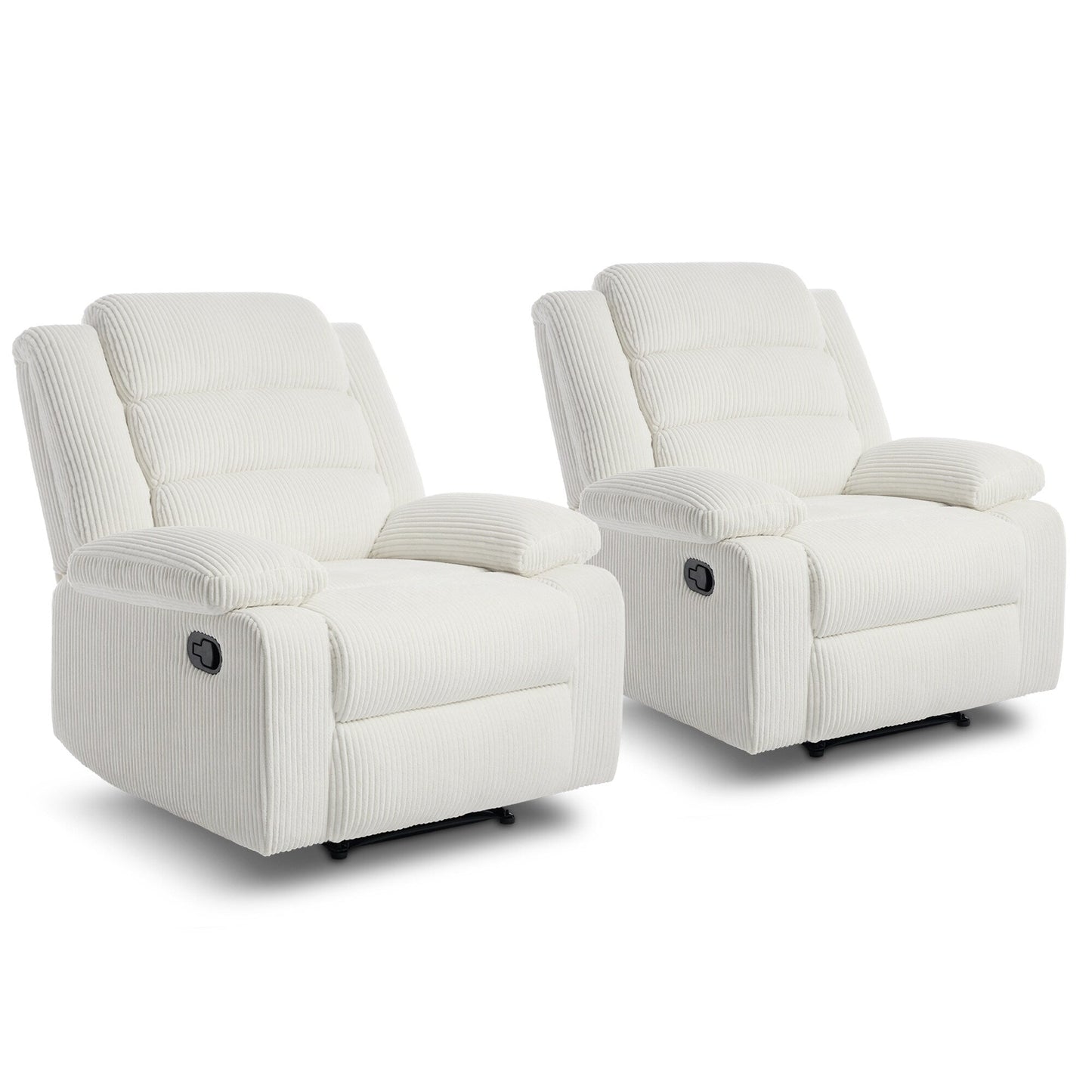 Fauteuil inclinable manuel classique rembourré en velours côtelé (lot de 2)