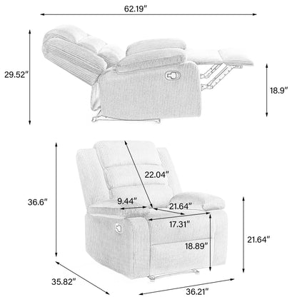 Fauteuil inclinable manuel classique rembourré en velours côtelé