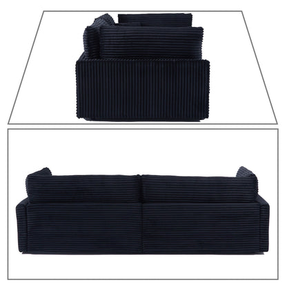 Canapé trois places classique et élégant en velours côtelé avec deux coussins décoratifs