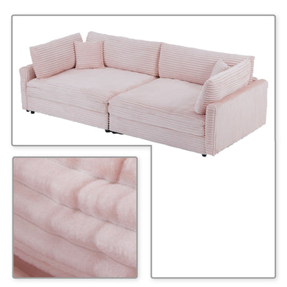 Canapé trois places classique et élégant en velours côtelé avec deux coussins décoratifs