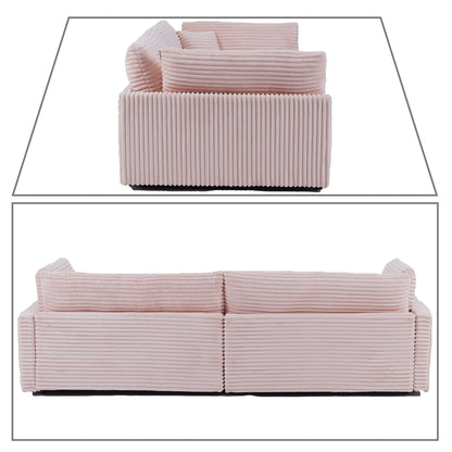 Canapé trois places classique et élégant en velours côtelé avec deux coussins décoratifs