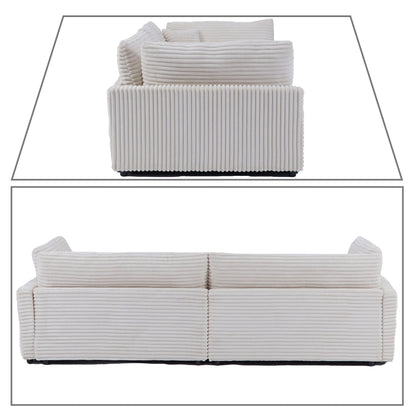 Canapé trois places classique et élégant en velours côtelé avec deux coussins décoratifs