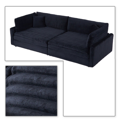 Canapé trois places classique et élégant en velours côtelé avec deux coussins décoratifs