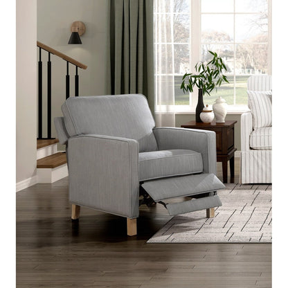 Fauteuil inclinable classique traditionnel avec dossier en tissu gris et coussin d'assise en bois massif, 1 pièce