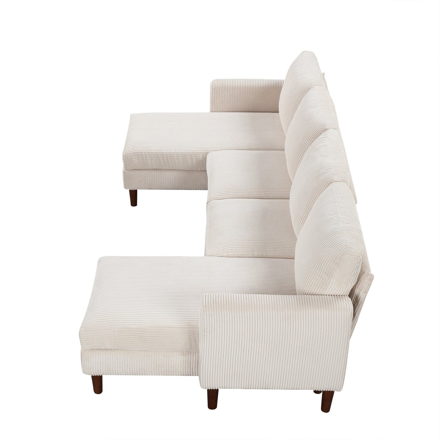 Canapé sectionnel classique en U 4 places avec coussins amovibles et pieds en bois massif pour salon ou bureau