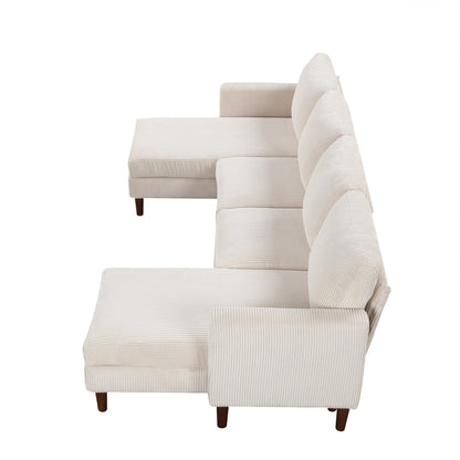 Canapé sectionnel classique en U 4 places avec coussins amovibles et pieds en bois massif pour salon ou bureau