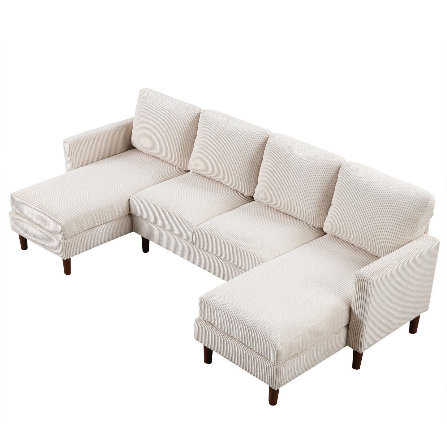 Canapé sectionnel classique en U 4 places avec coussins amovibles et pieds en bois massif pour salon ou bureau