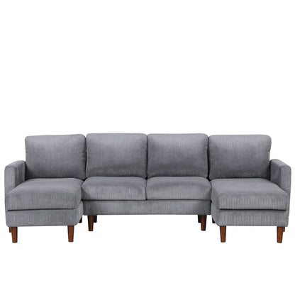 Canapé sectionnel classique en U 4 places avec coussins amovibles et pieds en bois massif pour salon ou bureau