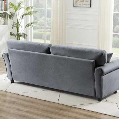 Canapé classique en velours avec cadre en bois dur, canapé rembourré, accoudoirs arrondis