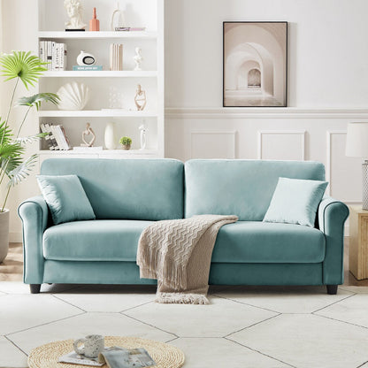 Canapé classique en velours avec cadre en bois dur, canapé rembourré, accoudoirs arrondis