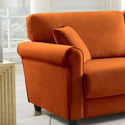 Canapé classique en velours avec cadre en bois dur, canapé rembourré, accoudoirs arrondis