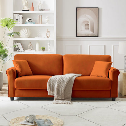 Canapé classique en velours avec cadre en bois dur, canapé rembourré, accoudoirs arrondis