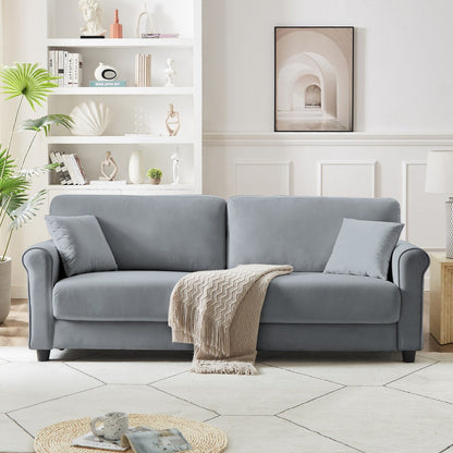 Canapé classique en velours avec cadre en bois dur, canapé rembourré, accoudoirs arrondis