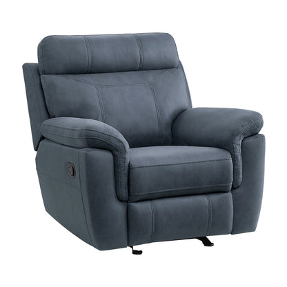 Fauteuil d'appoint inclinable manuel Clif 97 cm, microfibre bleue, bois