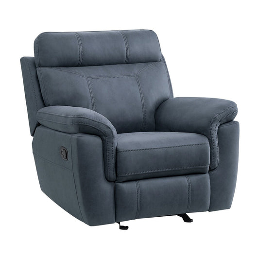 Fauteuil d'appoint inclinable manuel Clif 97 cm, microfibre bleue, bois
