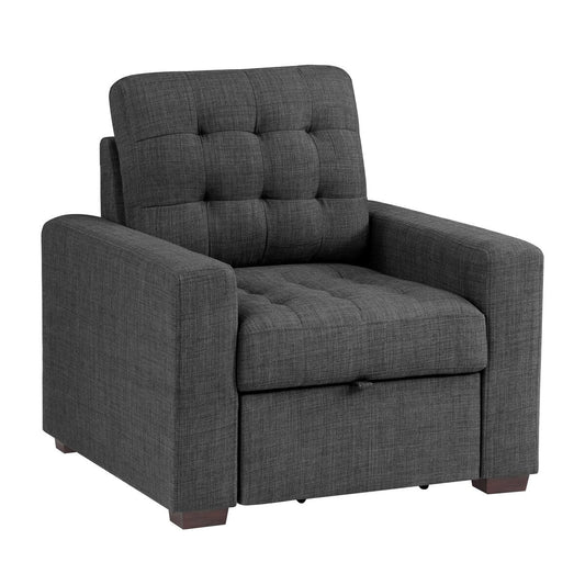 Chaise Cliff 94 cm, pouf gigogne, polyester gris foncé, bois expresso
