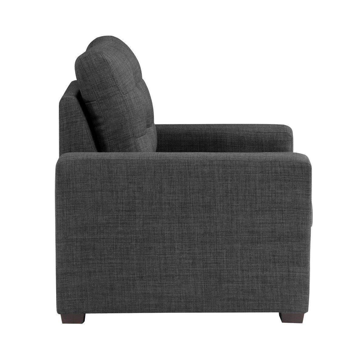 Chaise Cliff 94 cm, pouf gigogne, polyester gris foncé, bois expresso