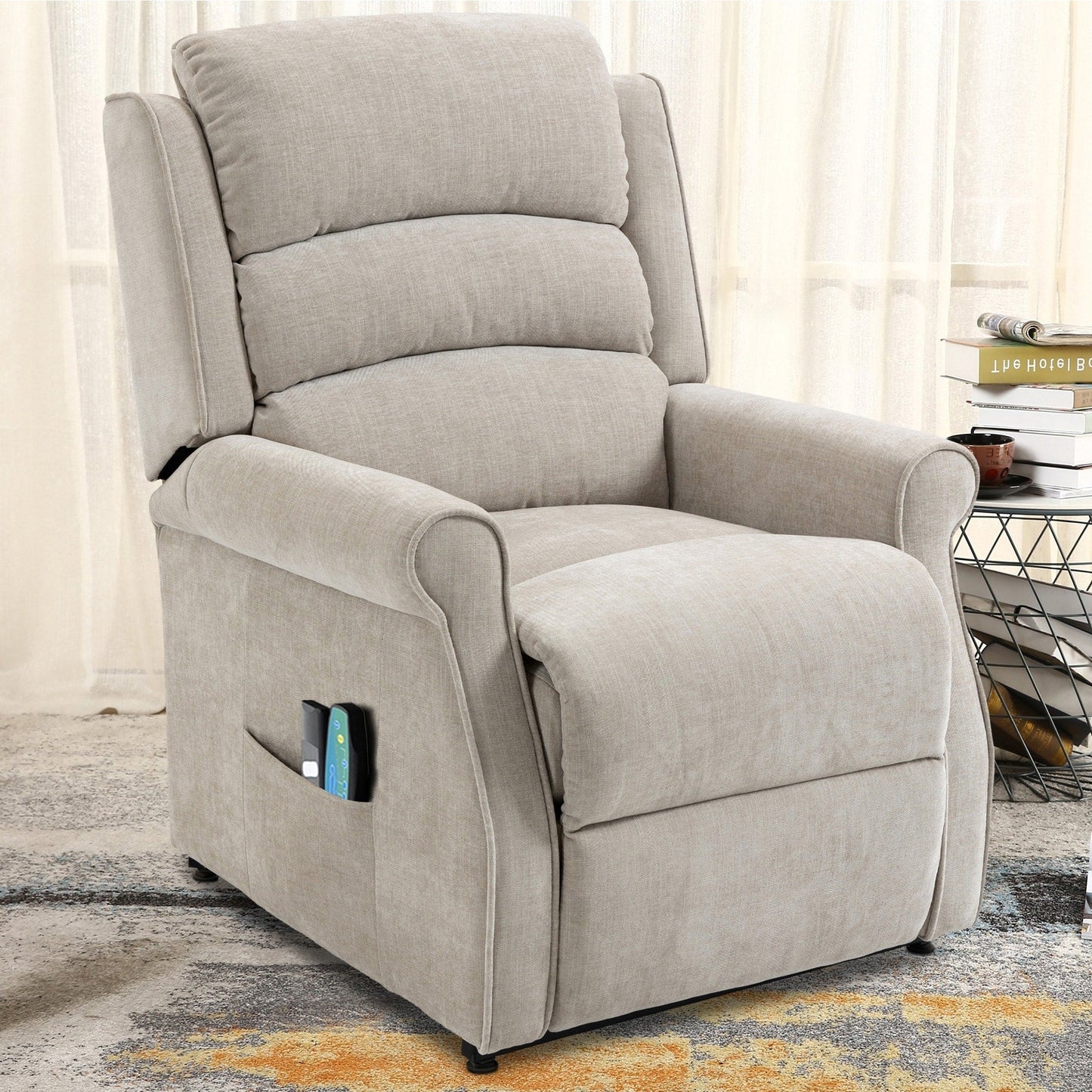 Fauteuil inclinable électrique Clihome en tissu chenille avec fonction massage