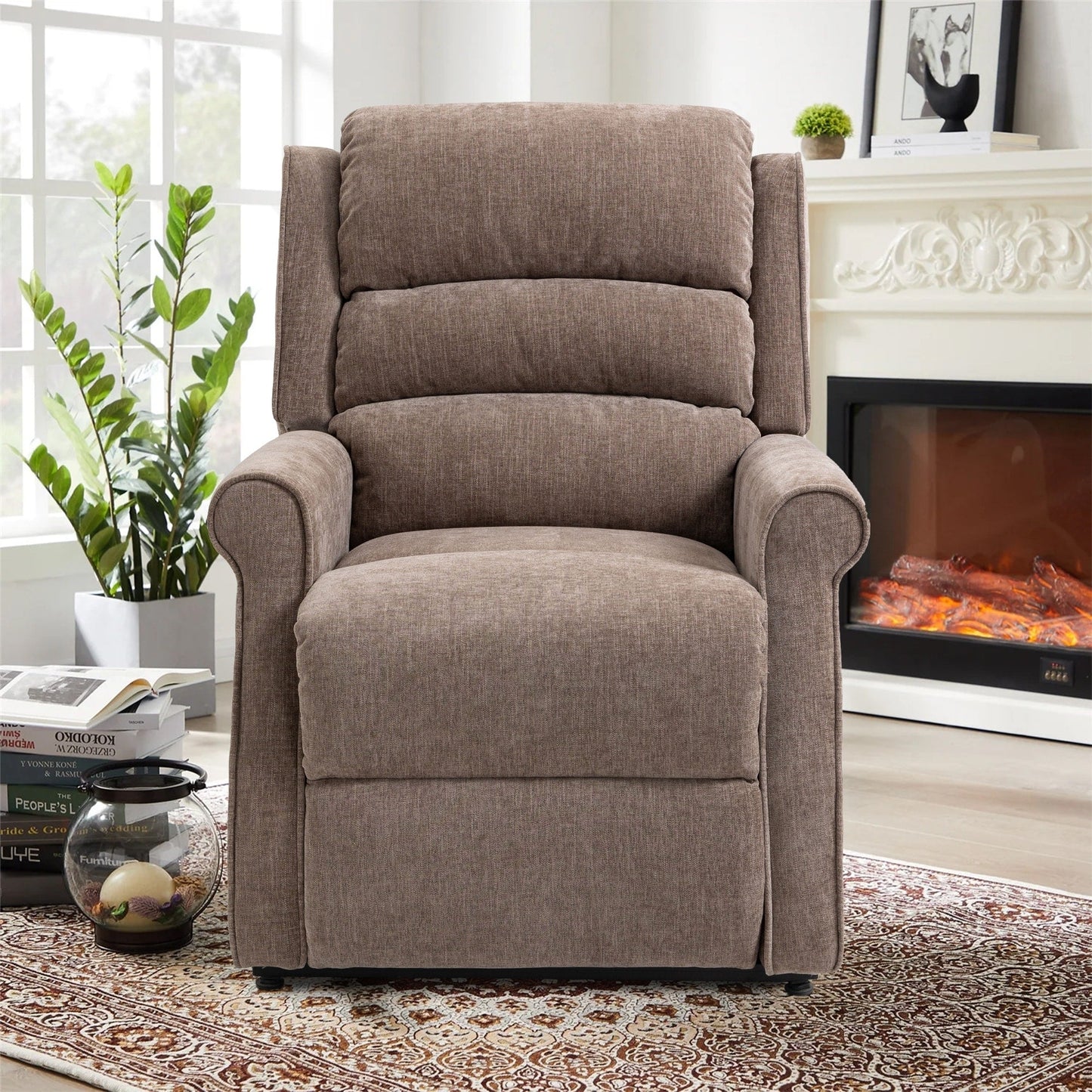 Fauteuil inclinable électrique Clihome en tissu chenille avec fonction massage