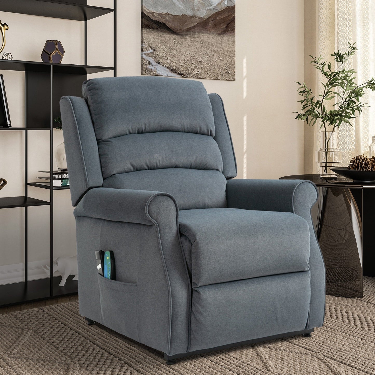 Fauteuil inclinable électrique Clihome en tissu chenille avec fonction massage